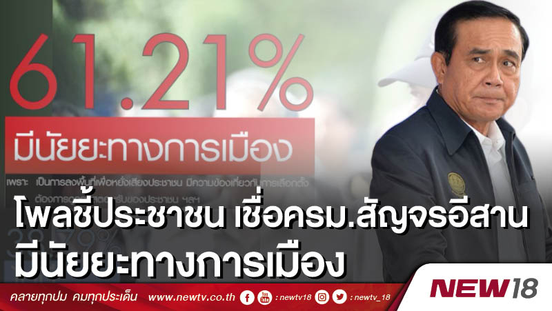 โพลชี้ประชาชน 61.21% เชื่อครม.สัญจรอีสาน มีนัยยะทางการเมือง